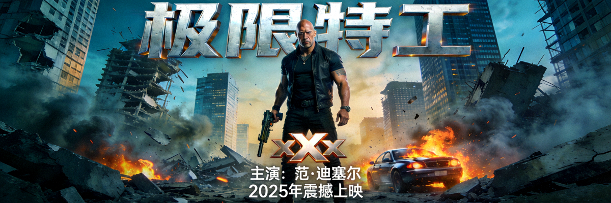 热门动作大片《极限特工》高清封面海报，主角手持武器站在城市废墟中